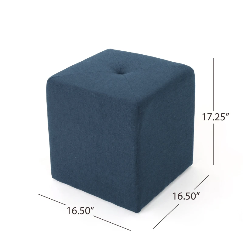 Modern Fabric Ottoman with Cushioned Top, Sturdy Frame, and Space-Saving Design, 16.5" L x 16.5" W x 17.25" H, Navy Blue