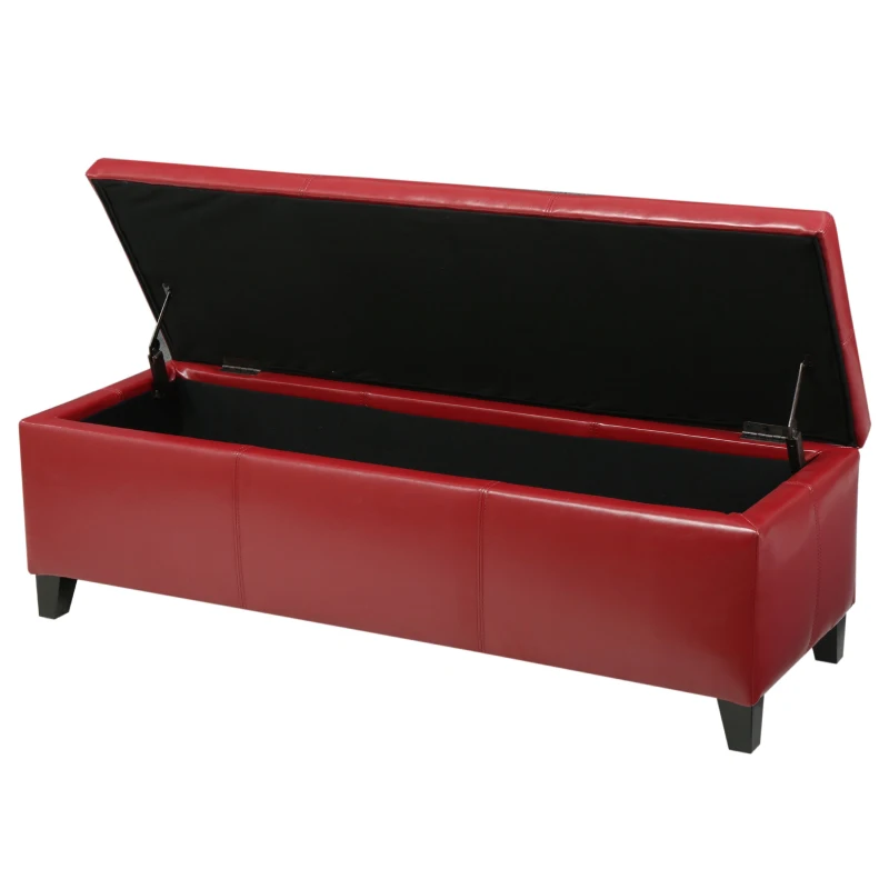 Storage Ottoman with Contemporary Design, Upholstered Seating, Versatile Storage Bench, 51.25" L x 17.5" W x 16.25" H, Red
