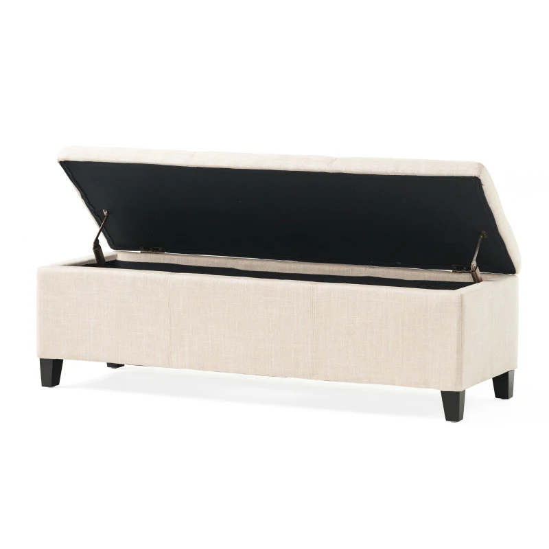 Storage Ottoman with Contemporary Design, Upholstered Seating, Versatile Storage Bench, 51.25" L x 17.5" W x 16.25" H, Light beige