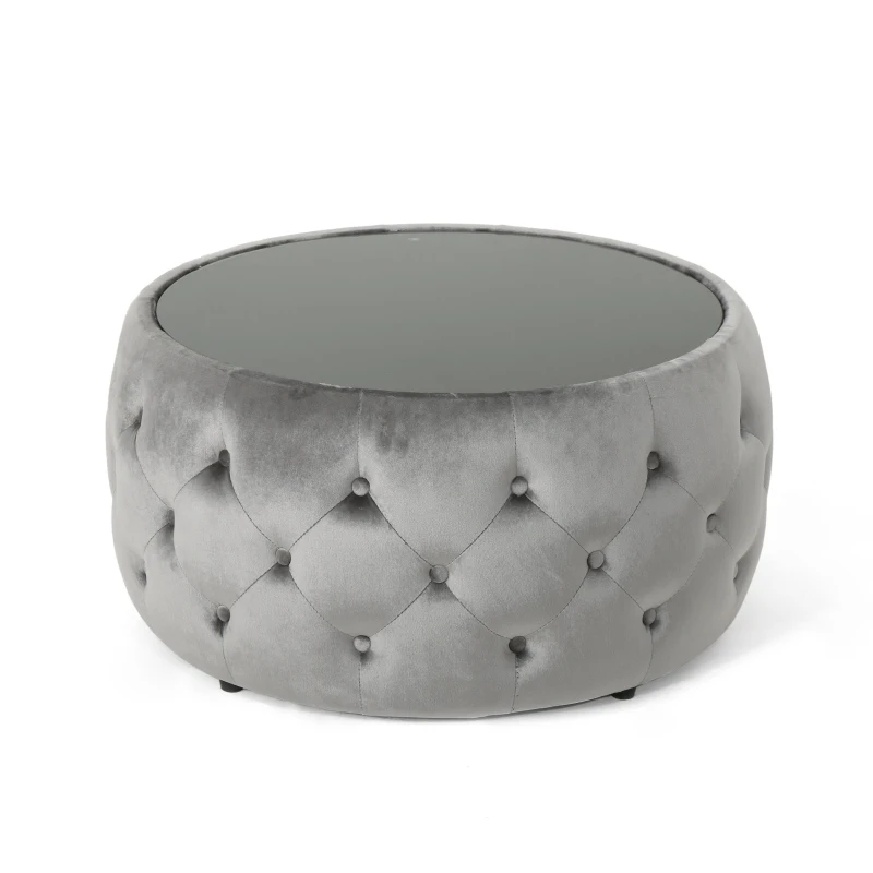 Velvet Ottoman with Cushioned Top, Sturdy Frame, and Space-Saving Design, 30" L x 30" W x 14.5" H, Smoke