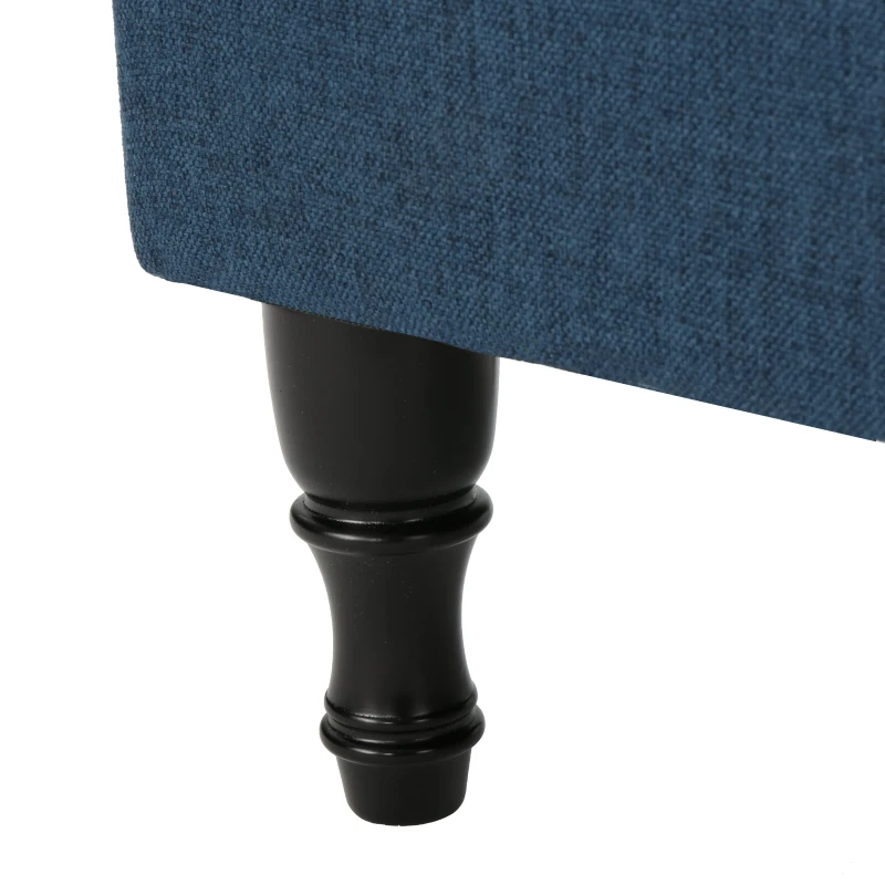 Storage Ottoman with Tufted Top and Dark Wooden Legs, Multi-Functional Suede Upholstery, 40.75" L x 19.25" W x 17.25" H, Navy Blue