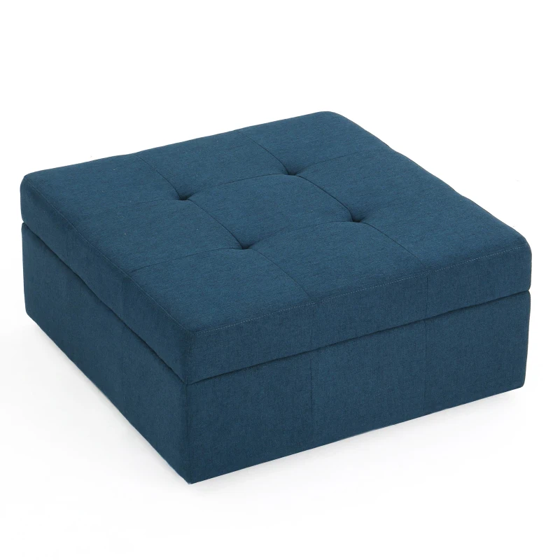 Storage Ottoman with Tufted Waffle Stitch, Contemporary Design, Ample Storage Space, Rolling Casters, 31" L x 31" W x 15.25" H, Navy Blue
