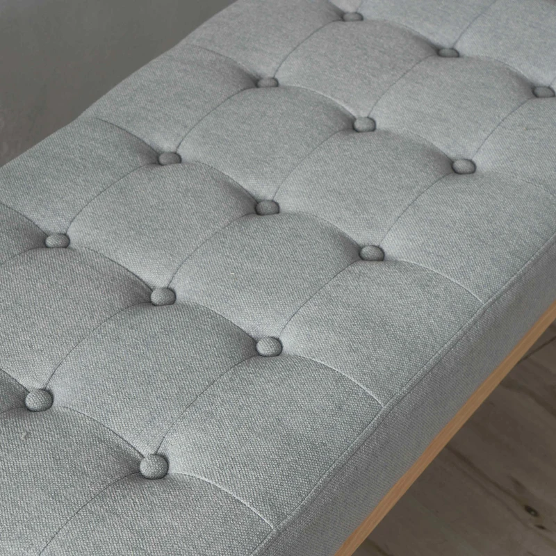 Fabric Ottoman with Cushioned Top, Sturdy Frame, and Space-Saving Design, 43.5" L x 15.75" W x 17" H, Light Gray