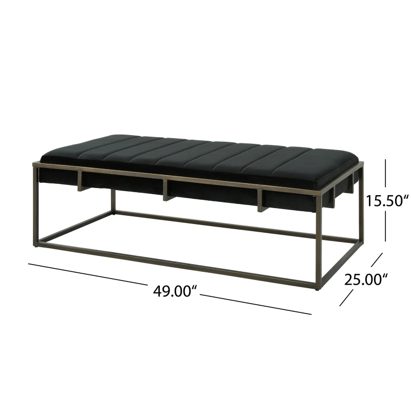 Modern Fabric Ottoman with Cushioned Top, Sturdy Frame, and Space-Saving Design, 49" L x 25" W x 16" H, Black