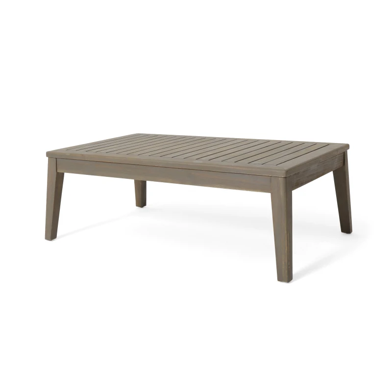Transitional L-Shaped Patio Furniture Set, Acacia Wood Frame with Water-Resistant Cushions and Slat Panel Design, 27" L x 29.5" W x 26.25" H, Gray