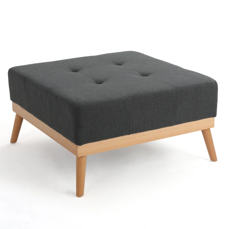Fabric Ottoman with Cushioned Top, Sturdy Frame, and Space-Saving Design, 32" L x 32" W x 17.25" H, Dark Gray