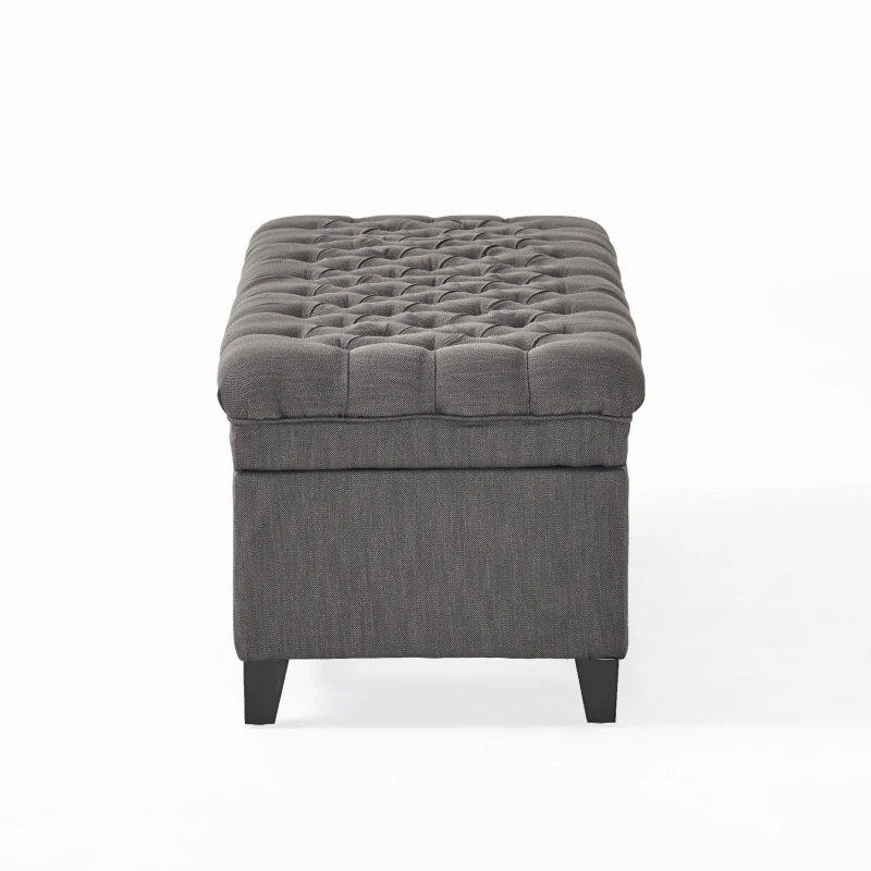 Storage Ottoman with Birch Legs, Hand-Tufted Fabric, 50" L x 20.5" W x 18.25" H, Spot Clean, Gray