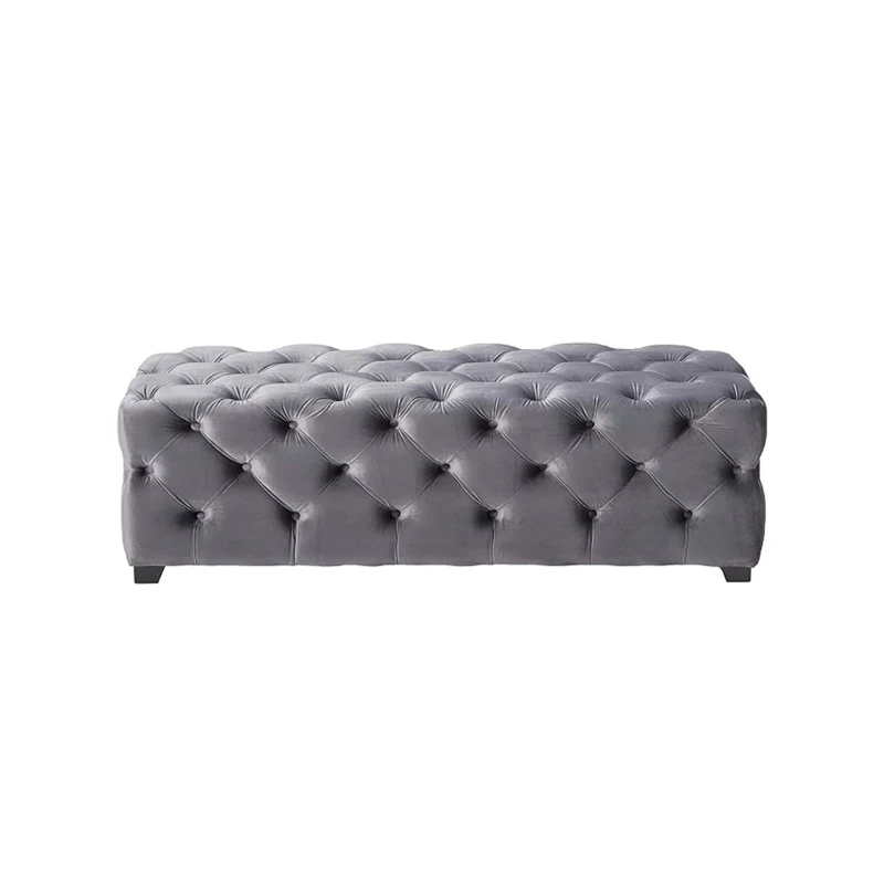 Contemporary Glam Rectangle Padded Ottoman with Cushioned Top, Sturdy Frame, and Space-Saving Design, 50.75" L x 18.75" W x 15.75" H, Grey