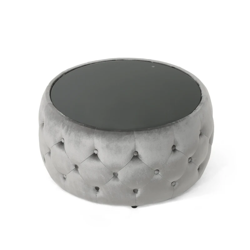 Velvet Ottoman with Cushioned Top, Sturdy Frame, and Space-Saving Design, 30" L x 30" W x 14.5" H, Smoke