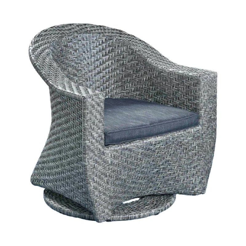 Modern Wicker Patio Chair with Water-Resistant Cushions, Swivel Chair, No Assembly Required, 28.25" x 28" x 29.5", Gray+Black