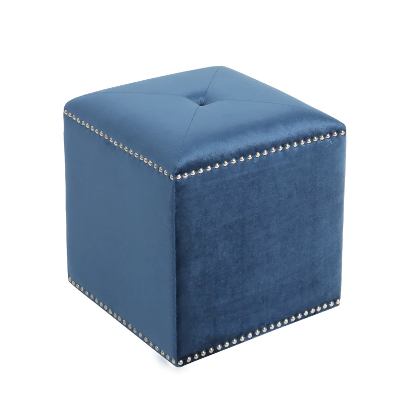 Stylish Ottoman with Cushioned Top, Sturdy Frame, and Space-Saving Design, 16.5" L x 16.5" W x 17" H, Dark Blue