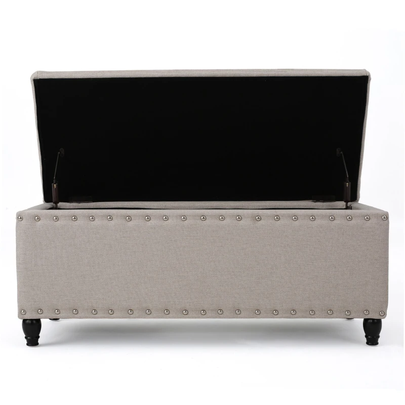 Fabric Storage Ottoman Bench with Solid Wood Construction, Versatile Seating and Storage, 42" L x 18.25" W x 18.25" H, Wheat