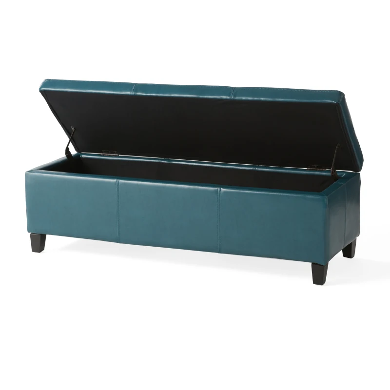 Storage Ottoman with Contemporary Design, Upholstered Seating, Versatile Storage Bench, 51.25" L x 17.5" W x 16.25" H, Teal