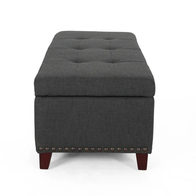 Storage Ottoman with Tufted Waffle Stitching, Nailhead Trim, Contemporary Design and Ample Storage Space, 50.85" L x 19.65" W x 15.75" H, Dark Gray