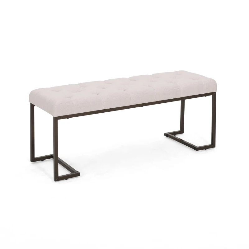 Stylish Bedroom Bench with Padded Seat Cushion, Upturned Wide U Shape, Light Assembly Required, 44.75" L x 15" W x 18.25" H, Beige