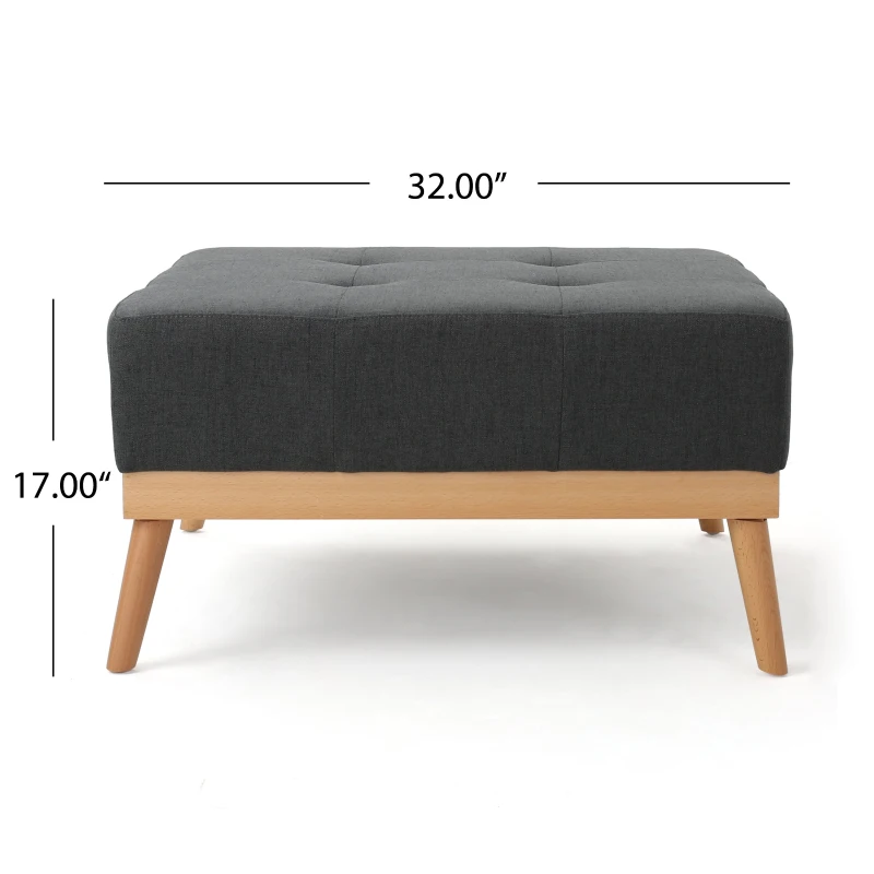 Fabric Ottoman with Cushioned Top, Sturdy Frame, and Space-Saving Design, 32" L x 32" W x 17.25" H, Dark Gray