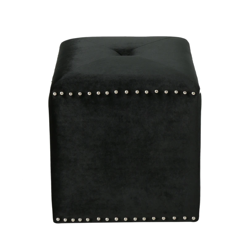Stylish Ottoman with Cushioned Top, Sturdy Frame, and Space-Saving Design, 16.5" L x 16.5" W x 17" H, Black