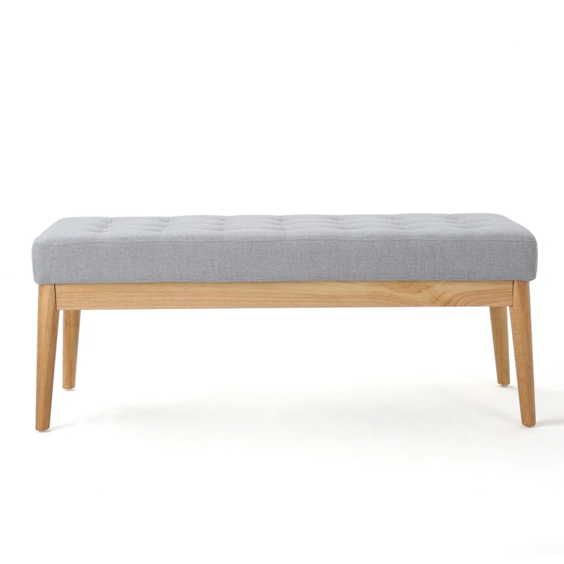 Fabric Ottoman with Cushioned Top, Sturdy Frame, and Space-Saving Design, 43.5" L x 15.75" W x 17" H, Light Gray