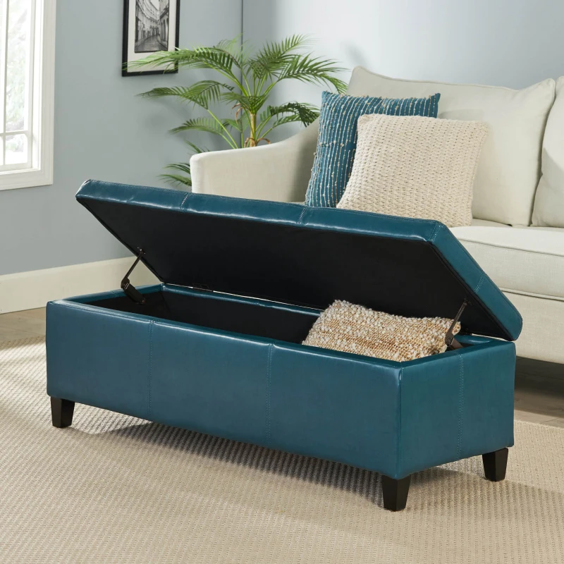 Storage Ottoman with Contemporary Design, Upholstered Seating, Versatile Storage Bench, 51.25" L x 17.5" W x 16.25" H, Teal
