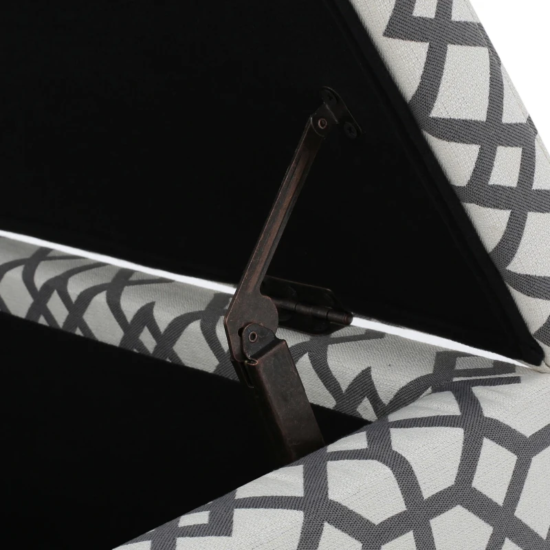 Cushioned Storage Ottoman with Sturdy Frame and Space-Saving Design, Geometric Pattern Surface, Gray