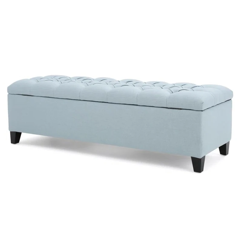 Storage Ottoman with Contemporary Design, Upholstered Seating, Versatile Storage Bench, 51" L x 17.5" W x 17" H, Blue