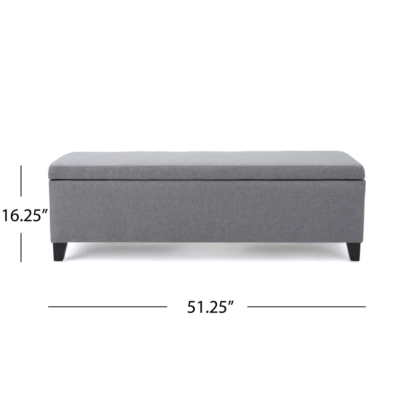 Storage Ottoman with Cushioned Top, Sturdy Frame, and Space-Saving Design, 51" L x 17.25" W x 16.5" H, Gray