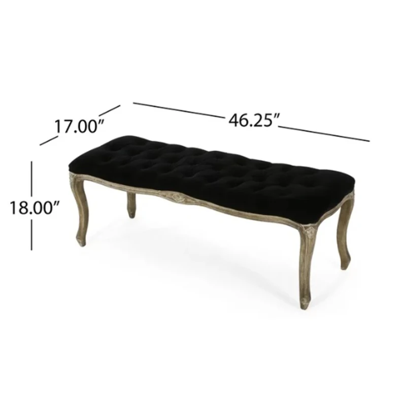 Stylish Bedroom Bench with Padded Seat Cushion, Upturned Wide U Shape, Light Assembly Required, 46.25" L x 17" W x 18" H, Black