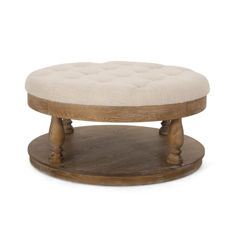 Vinsetto Round Ottoman with Cushioned Top, Sturdy Frame, and Space-Saving Design, 40" L x 40" W x 20" H, Beige