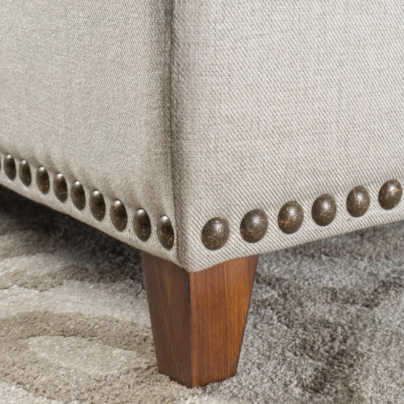 Storage Ottoman with Tufted Waffle Stitching, Nailhead Trim, Contemporary Design, and Ample Storage Space, 50.85" L x 19.65" W x 15.75" H, Beige