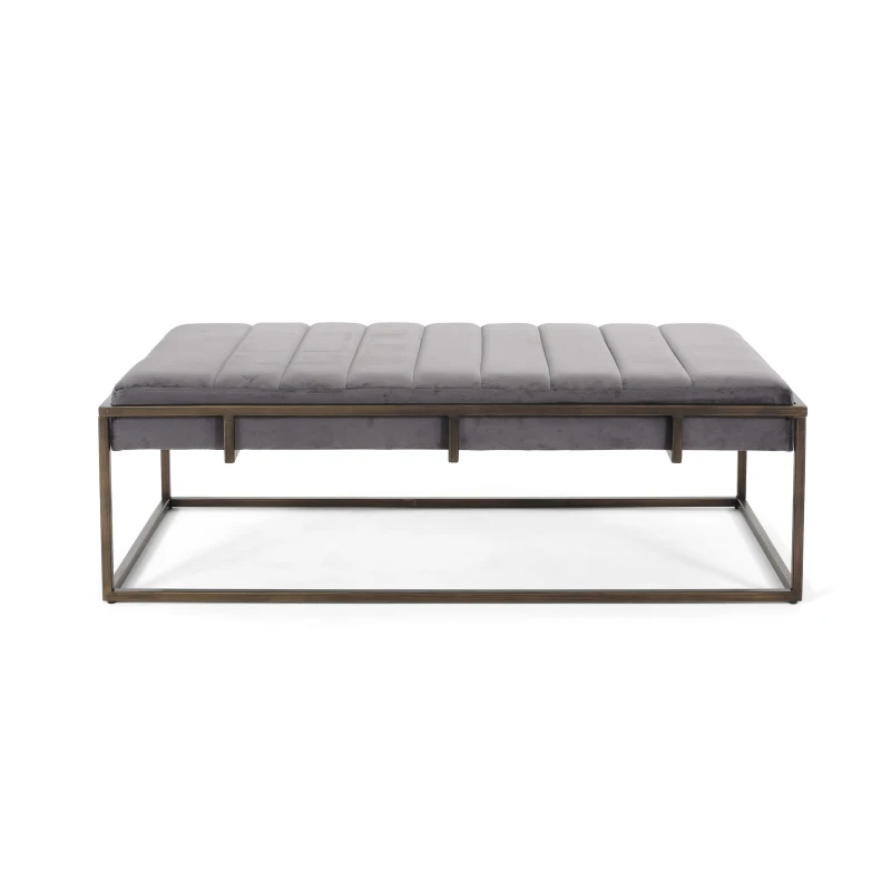 Modern Fabric Ottoman with Cushioned Top, Sturdy Frame, and Space-Saving Design, 49" L x 25" W x 16" H, Gray