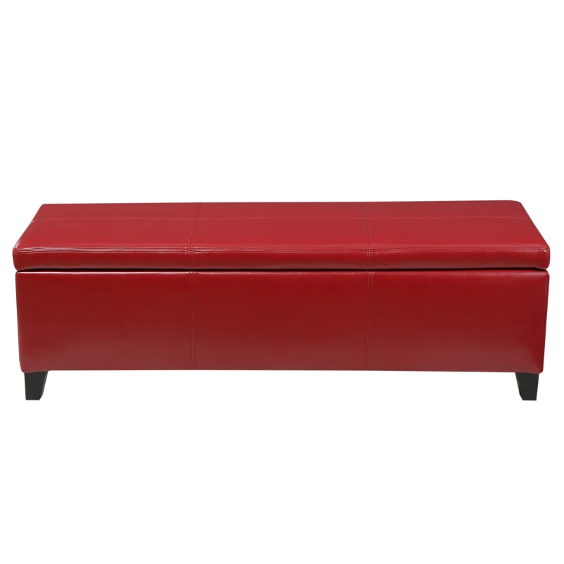Storage Ottoman with Contemporary Design, Upholstered Seating, Versatile Storage Bench, 51.25" L x 17.5" W x 16.25" H, Red