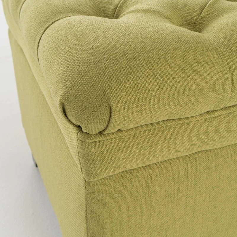 Storage Ottoman with Birch Legs, Hand-Tufted Fabric, 50" L x 20.5" W x 18.25" H, Spot Clean, Green