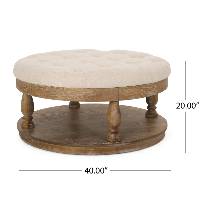 Vinsetto Round Ottoman with Cushioned Top, Sturdy Frame, and Space-Saving Design, 40" L x 40" W x 20" H, Beige