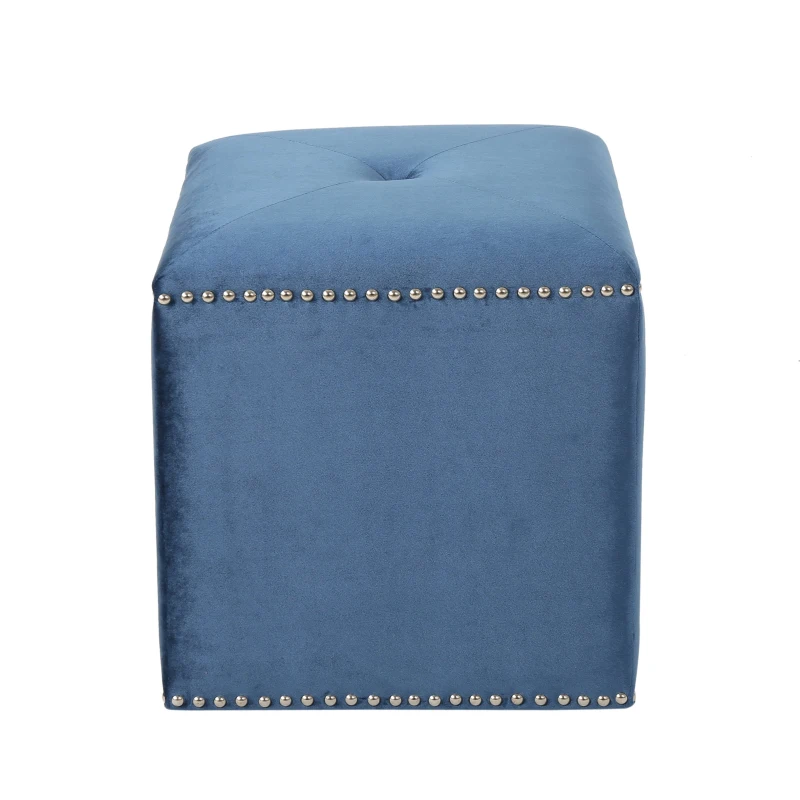 Stylish Ottoman with Cushioned Top, Sturdy Frame, and Space-Saving Design, 16.5" L x 16.5" W x 17" H, Dark Blue