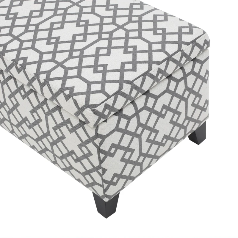 Cushioned Storage Ottoman with Sturdy Frame and Space-Saving Design, Geometric Pattern Surface, Gray