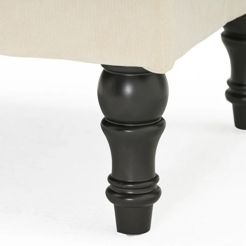 28" Pillow Top Ottoman with Button Tufted Upholstery, Turned Birch Legs, Extra Seating or Footrest, 28.5"x18"x17.75", Cream