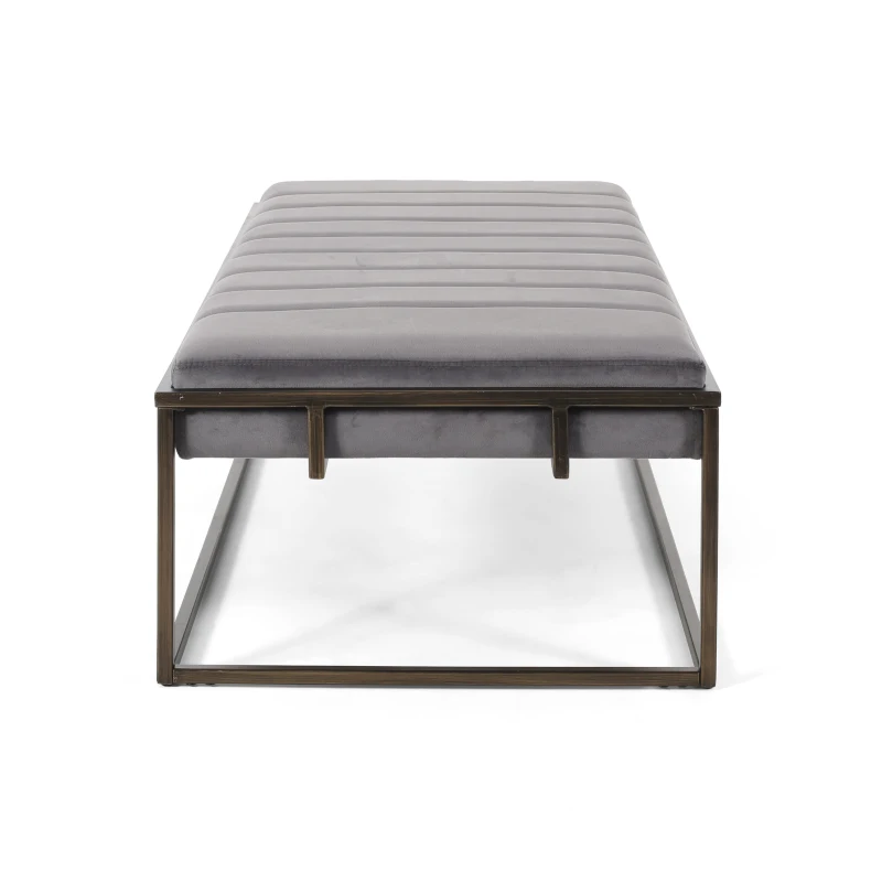 Modern Fabric Ottoman with Cushioned Top, Sturdy Frame, and Space-Saving Design, 49" L x 25" W x 16" H, Gray