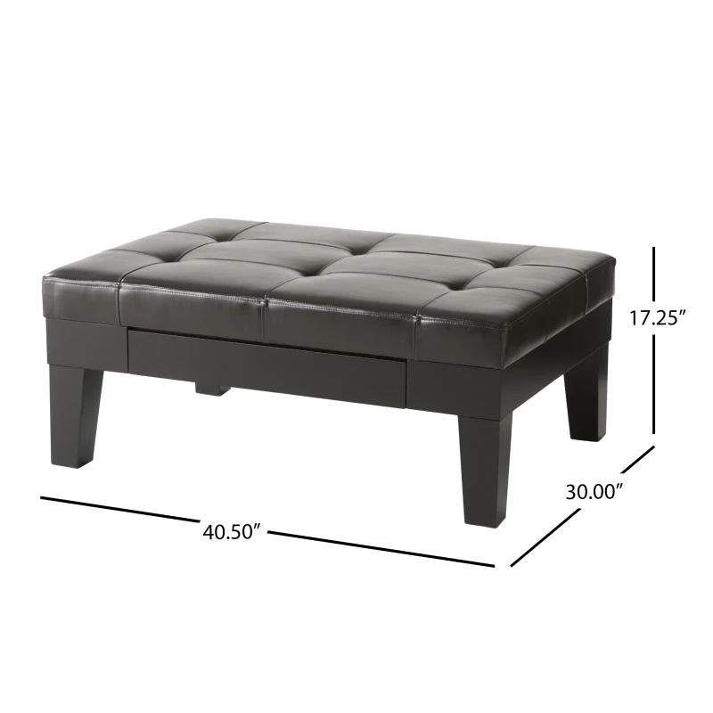 Ottoman with Drawer, Plush Comfort, Versatile Design, Durable Build, Compact and Portable, 40.5" x 29.5" x 17.75", Dark Coffee