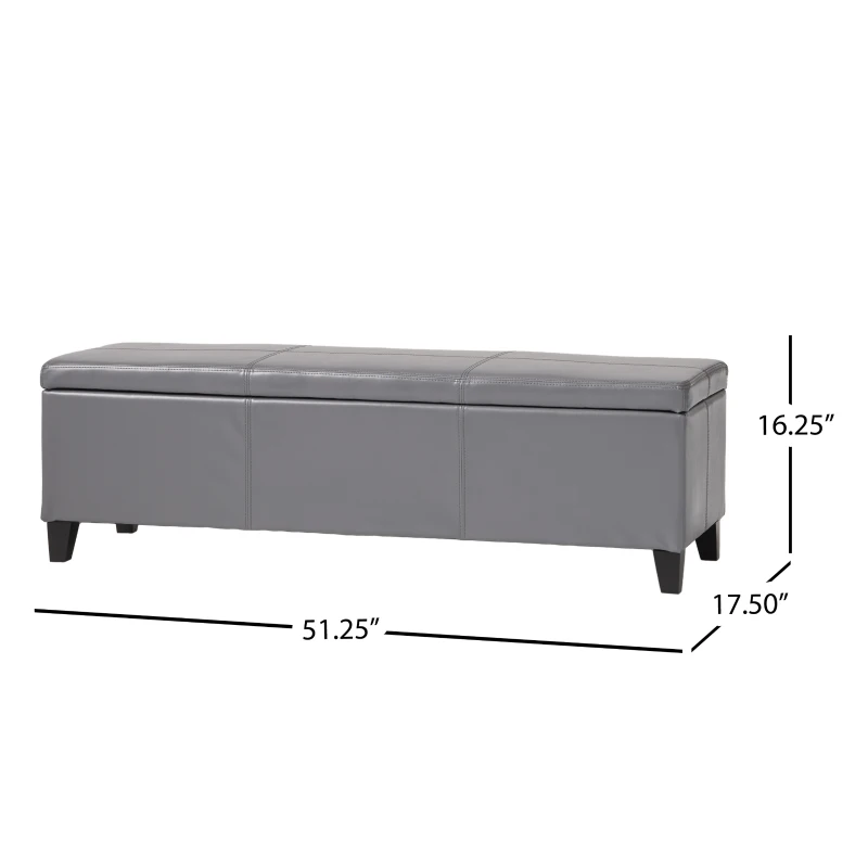 Storage Ottoman with Contemporary Design, Upholstered Seating, Versatile Storage Bench, 51.25" L x 17.5" W x 16.25" H, Gray