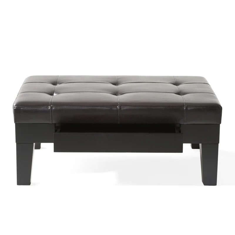 Ottoman with Drawer, Plush Comfort, Versatile Design, Durable Build, Compact and Portable, 40.5" x 29.5" x 17.75", Dark Coffee