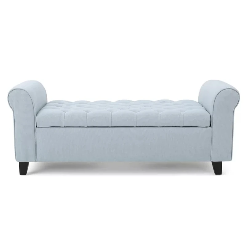 Contemporary Storage Ottoman Bench with Button Tufted Diamond Stitch, Rolled Arms, and Pressure Hinges, 50" L x 19.5" W x 20.5" H, Wheat