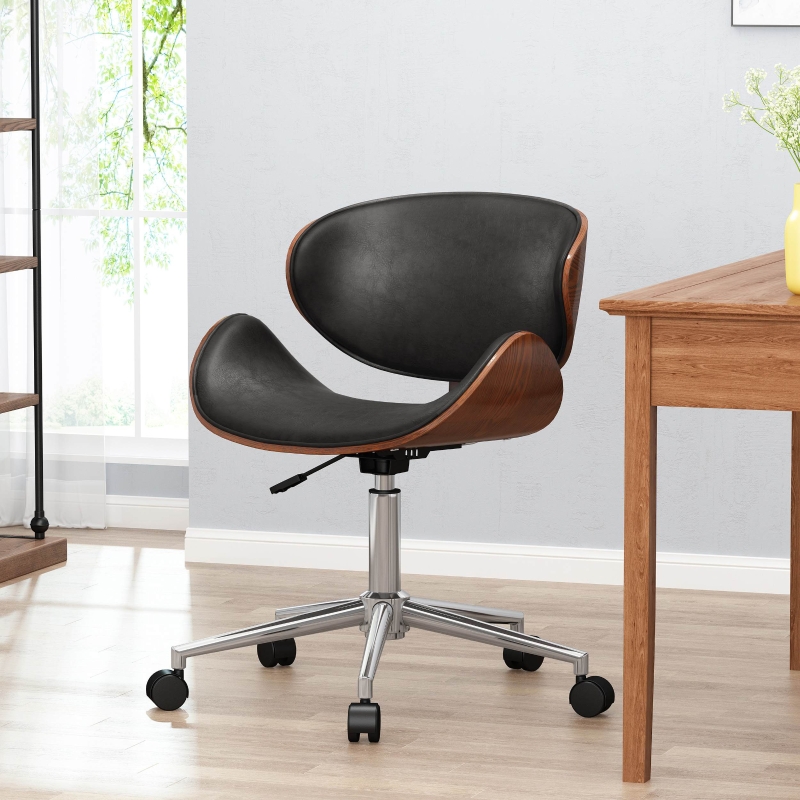 Mid Century Modern Office Chair Black Dark Walnut Aosom