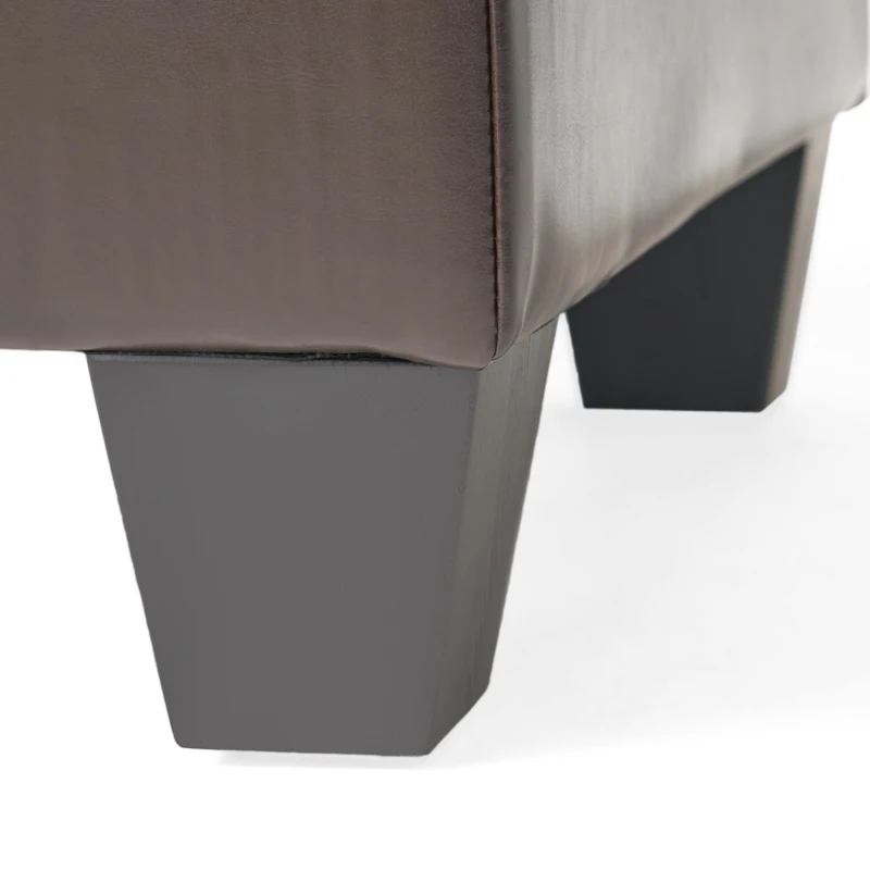 Double-Top Storage Ottoman with Soft Leather, Tufted Design, Ample Interior Space, and Matching Espresso Legs, 51"x24.5"x19", Brown