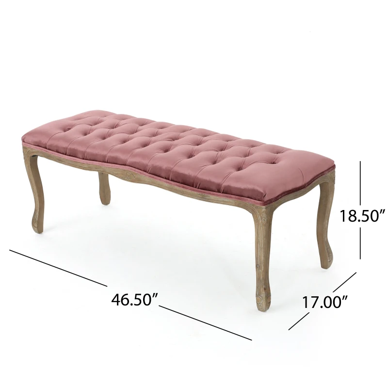 Stylish Bedroom Bench with Padded Seat Cushion, Upturned Wide U Shape, Light Assembly Required, 46.25" L x 17" W x 18" H, Blush