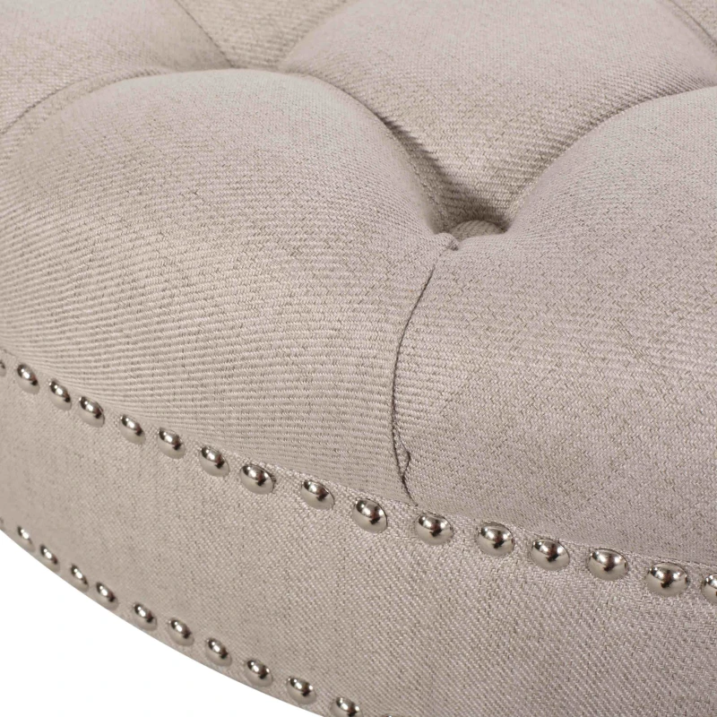 Ottoman with Casters and Birch Wood Legs, Contemporary Design, Button Tufted Diamond Stitch, Nailhead Accents, 35" x 35" x 17", Wheat