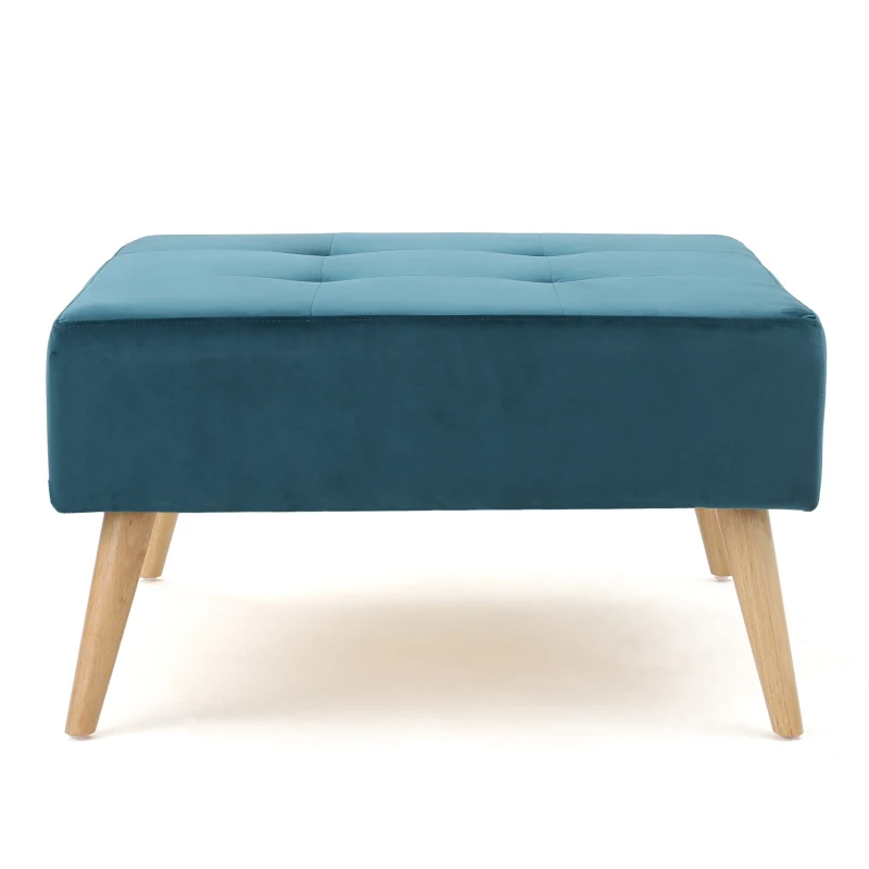 Velvet Ottoman with Cushioned Top, Sturdy Frame, and Space-Saving Design, 30.5" L x 30.5" W x 17" H, Teal