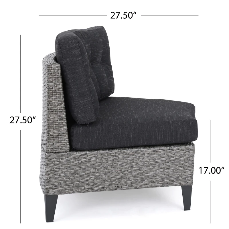 Single Sofa Set of 2, Polyethylene Rattan Wicker, Iron Frame, Water Resistant Cushions, Easy to Assemble, 40.5"x29.25"x27.5", Black+Gray