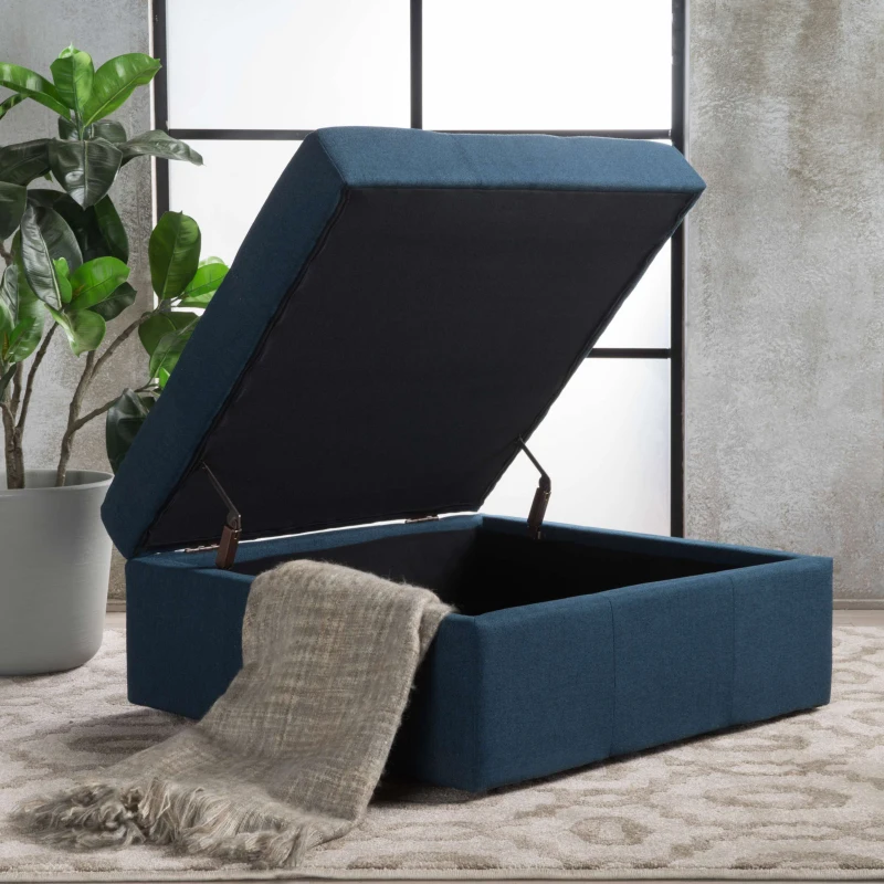 Storage Ottoman with Tufted Waffle Stitch, Contemporary Design, Ample Storage Space, Rolling Casters, 31" L x 31" W x 15.25" H, Navy Blue