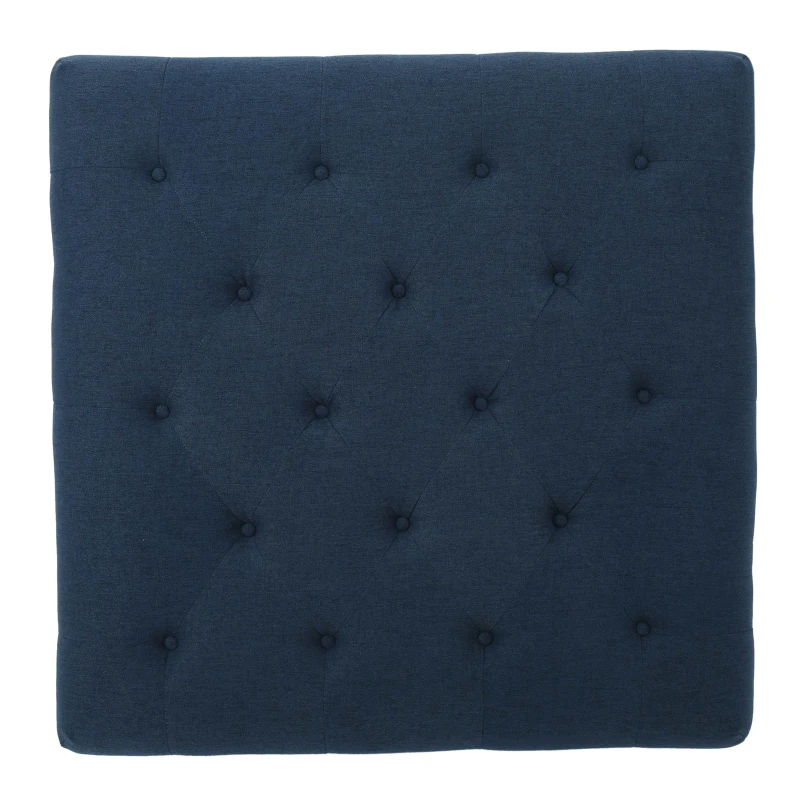 Tufted Ottoman with Upholstered Polyester Blend, Button Tufting, Turned Feet, 40.5" x 40.5" x 16.9", Navy Blue