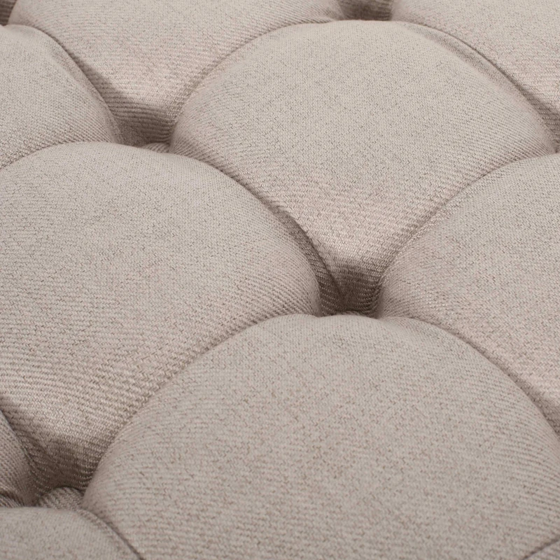 Ottoman with Casters and Birch Wood Legs, Contemporary Design, Button Tufted Diamond Stitch, Nailhead Accents, 35" x 35" x 17", Wheat